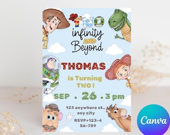 Toy Story 2nd Birthday Invitation: Two Infinity, Editable Canva Template (Digital Download)