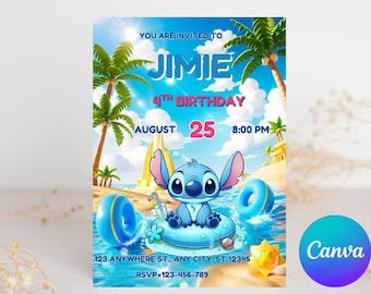 Stitch Pool Party Invitation: Editable Birthday Template (Digital Download)