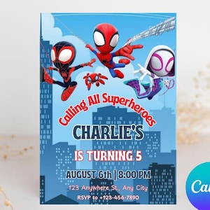 Avengers Superhero Birthday Invitation: Editable Canva Template (Digital Download