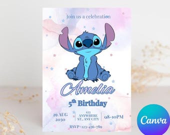 Stitch Birthday Invitation Template: Editable Kids Party Invite (Digital Download)
