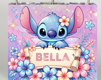 Custom Name Stitch Floral Tumbler Wrap: Floral Design PNG Instant Download