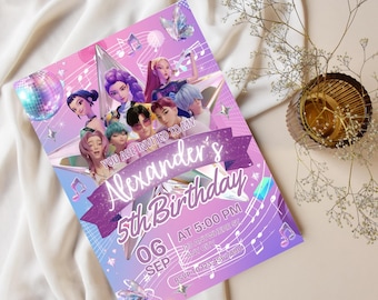 Kpop Demon Hunters Birthday Invitation Template Editable Canva Template | Kpop Anime Invite | Digital Download | Printable Card for Kids