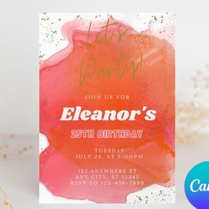 Tropical Brunch Party Invitation Editable Pink Orange Gold Birthday Invite Template Ladies Teens Girls Celebration Printable Download