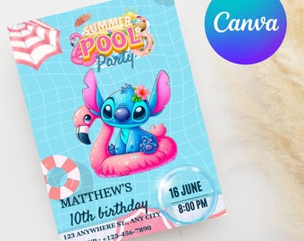 Stitch Pool Party Invitation: Editable Birthday Template (Digital Download)