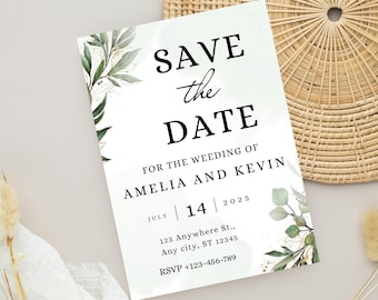 Greenery Gold Save the Date Evite, invito di nozze (modello digitale)