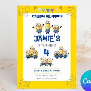 Yellow Birthday Invitation: Kids Party Canva Template (Digital Download 5x7in PDF)