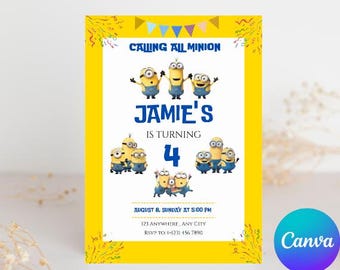 Yellow Birthday Invitation: Kids Party Canva Template (Digital Download 5x7in PDF)