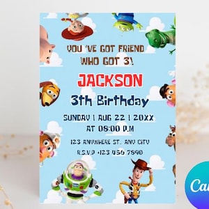 Editable Toy Story Invitation Template, Toy Story Birthday Party, 3rd Digital Invitation, Kids Birthday Party, Woody, You&#39;ve Got a Friend