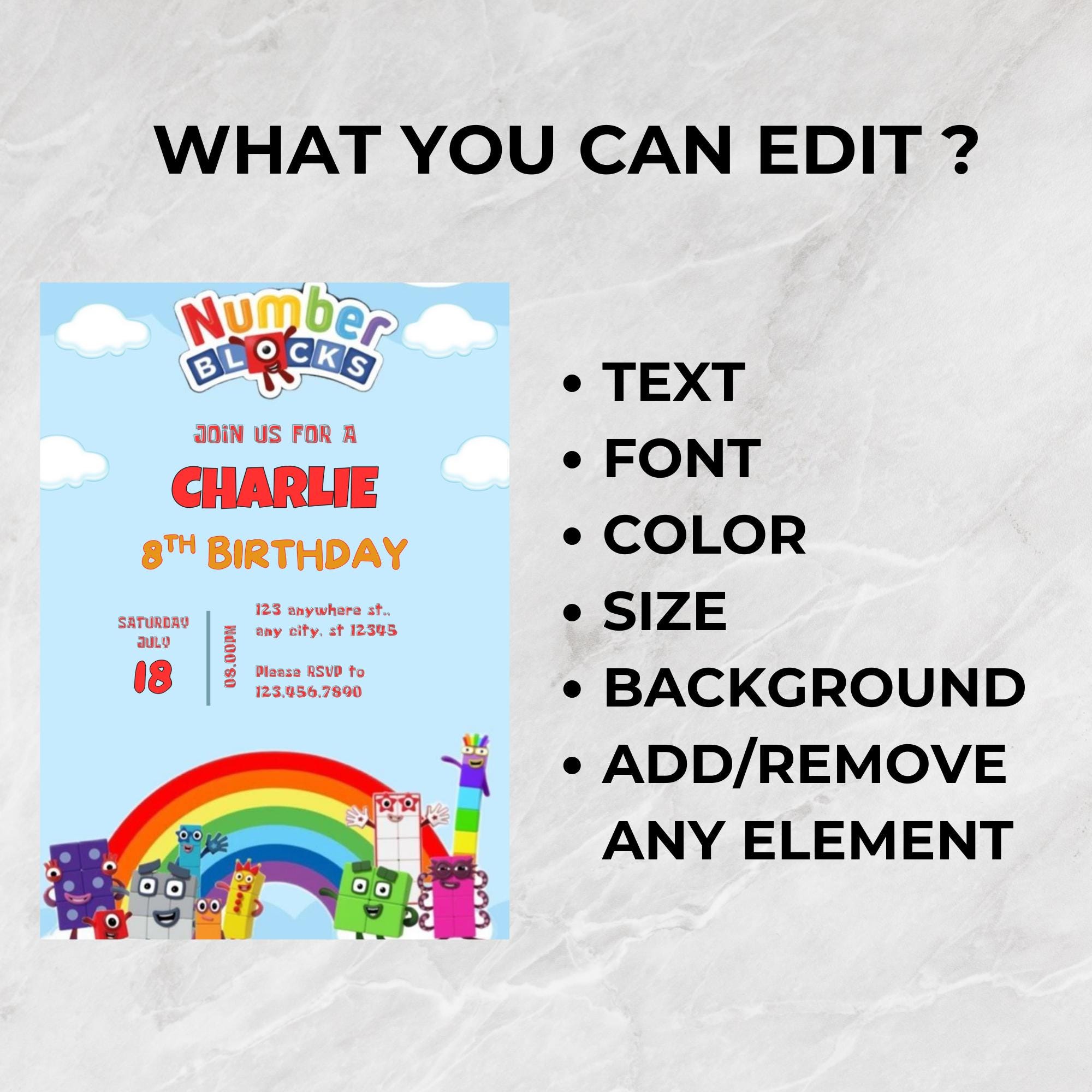 Number Blocks Birthday Invitation, Editable Canva Template - Etsy Canada