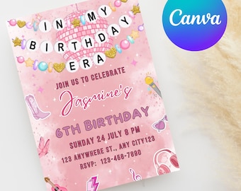 Birthday Era Invitation Template, Editable Canva Design (Digital Download)