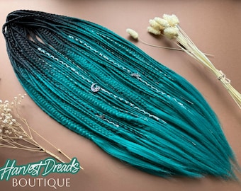 Rastas estilo boho con degradado de color verde esmeralda y negro, 60 cm (24 pulgadas), hechas a mano en EE. UU.