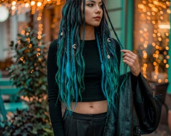 Mezcla de rastas y rizos estilo boho gótico Bosque Esmeralda - Hecho a mano en EE. UU.