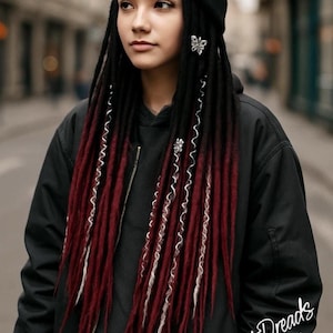 Rastas de Lana Merino de Lujo | Ombré Negro Borgoña | Cabello Gótico Artístico