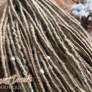 Textured Blonde Dreadlocks - Cream Beige with Brown Thread Wraps