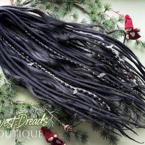 Rastas de lana negra y trenzas rizadas, 55-60 cm, extensiones de cabello hippie