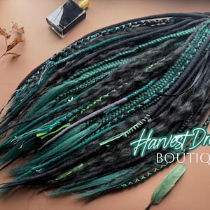 Emerald Green Wool Dreads: Black Ombre, Bohemian Curls
