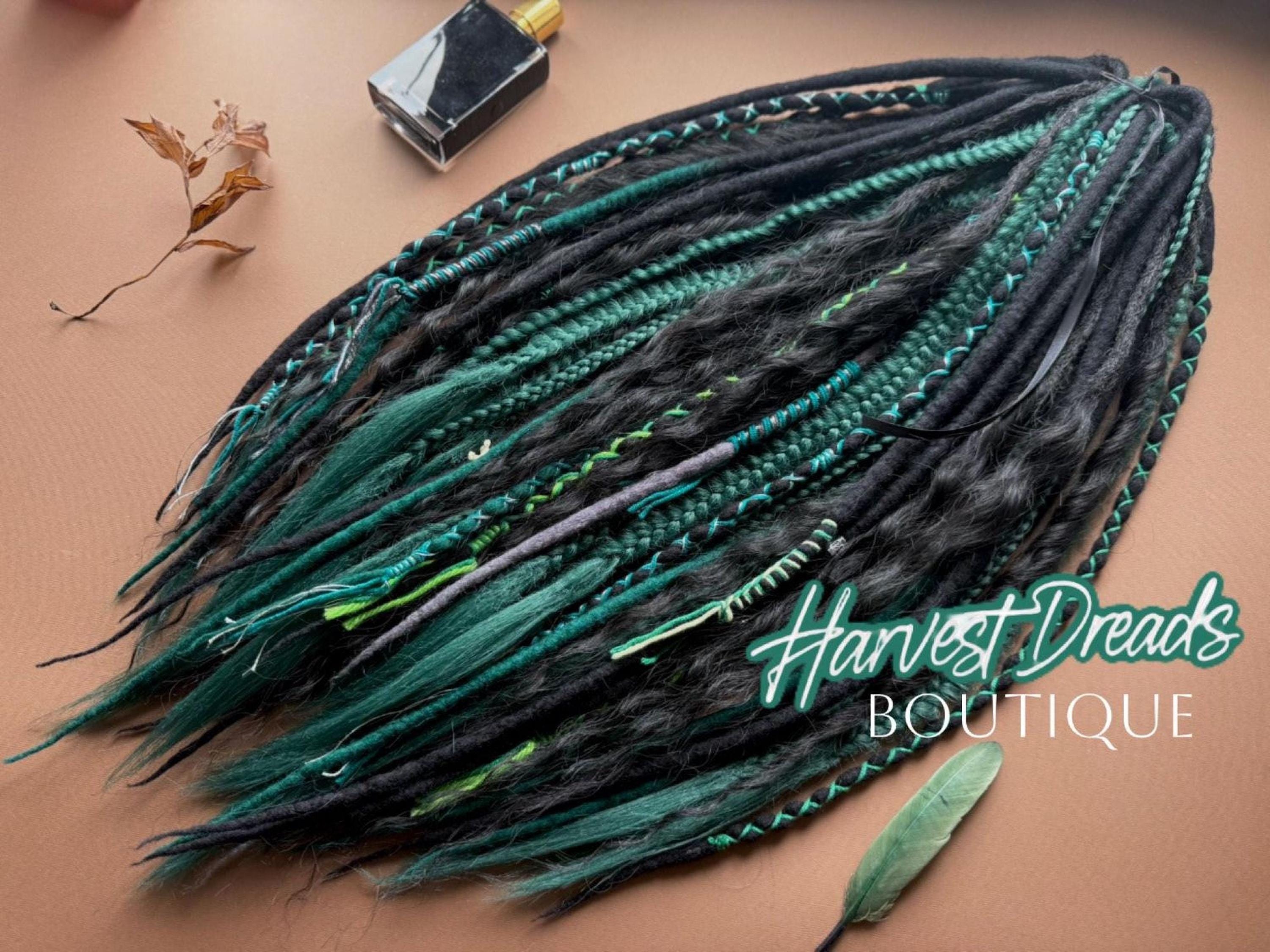 Emerald Green Wool Dreads: Black Ombre, Bohemian Curls