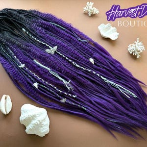 Black Purple Ombre Dread Extensions: Thin Braids with Silver Charms