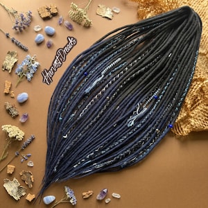 Thin Wool Dreads Ombre Black Navy Blue Micro Dreadlocks Extensions Set
