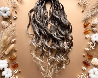 Brown Blonde Ombre Curly Dreadlocks, Caramel Boho Wavy Faux Locs