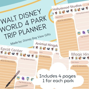 Disney World Printable Planner, family Disney trip planner, Disney vacation guide, Epcot, Magic Kingdom, Hollywood Studios, Animal Kingdom