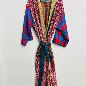 Handmade Silk Kimono, Colorful kimono, Silk Lounge Wear, Festival Jacket, Silk Sari Kimono, Womens Clothing, Night Wear kimono, summer robe