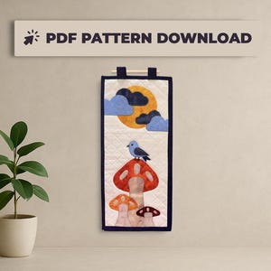 Padrão de colcha com aplique de cogumelo em PDF • Padrão de tapeçaria de outono • Projeto de costura de quilting de outono