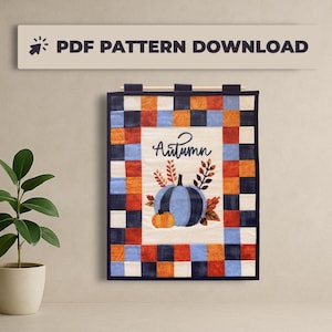 Padrão de colcha com apliques de abóbora em PDF • Colcha de parede de outono • Projeto de costura de Ação de Graças no outono