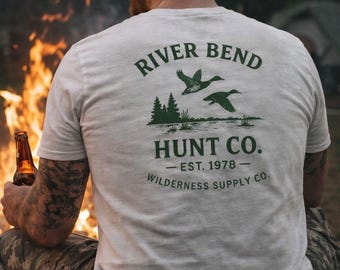 River Bend Hunt Club Vintage Duck Hunting Shirt Rustic Outdoorsman Tee Hunting Gift for Men Waterfowl Hunter Graphic Unisex Tee