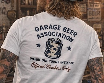 Garage Beer Association T Shirt Funny Vintage Club Shirt for Dads Crushed Beer Can Graphic Tee Retro Drinking Humor Gift