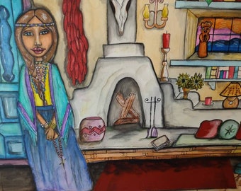 Mixed media painting "Home" an illustration by Sharon Metcalf