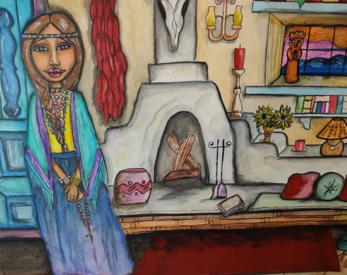Featured listing image: Mixed media painting "Home" an illustration by Sharon Metcalf