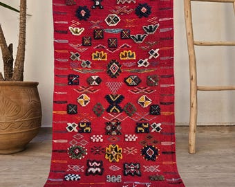 Berber tapijt, Rood Marokkaans tapijt, Woondecoratie tapijt, Platgeweven tapijt, Handgemaakt wollen tapijt, Marokkaans tapijt, Tapijt voor de slaapkamer, Klein Marokkaans tapijt, Teppich