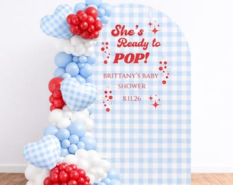 Ready to Pop Balloon Garland Kit, Baby Shower Balloon Arch Kit Blue Red White, Gingham Baby Shower Decor, Boy Baby Shower Balloons
