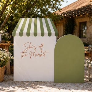 She’s Off the Market Bridal Shower Backdrop Set | Farmers Market Theme Arch Backdrops | Bachelorette Party Backdrop | Custom Event Sign