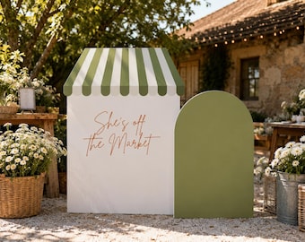 She’s Off the Market Bridal Shower Backdrop Set | Farmers Market Theme Arch Backdrops | Bachelorette Party Backdrop | Custom Event Sign