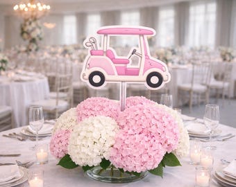 Pink Golf Cart Centerpiece Topper, Golf Baby Shower Decor, Foam Board Table Centerpiece, Preppy Golf Theme Party Decor, 10" Topper