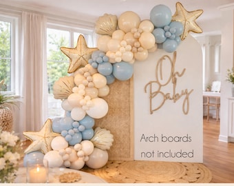 Coastal Baby Shower Balloon Garland Kit | Oh Baby Balloon Arch | Blue Beige Neutral Balloon Garland | Beach Baby Shower Decor | DIY Kit