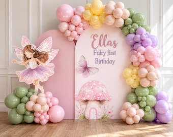 Fairy First Birthday Balloon Garland Kit | Pastel Fairy Balloon Arch | Whimsical Garden Party Balloons | Butterfly Birthday Decor