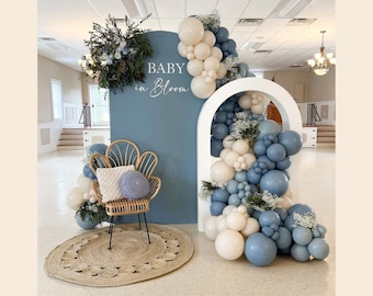 Baby in Bloom Balloon Garland Kit | Dusty Blue & Cream Balloon Arch | Baby Shower Balloon Kit | Elegant Boy Baby Shower Decor