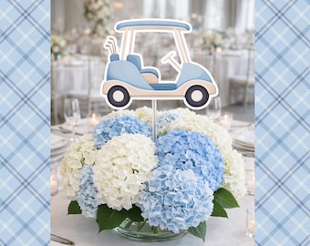 Blue Golf Cart Centerpiece Topper, Golf Baby Shower Decor, Foam Board Table Centerpiece, Preppy Golf Theme Party Decor, 10" Topper