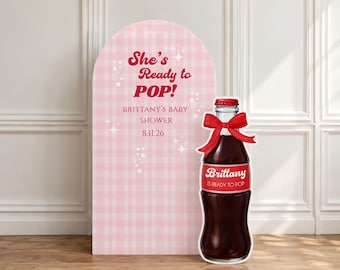 She’s Ready to Pop Backdrop Set | Personalized Baby Shower Arch & Soda Bottle Cutout | Pink Baby Shower Decor | Coroplast Party Backdrop