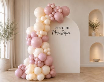 Future Mrs Balloon Garland Kit | Bridal Shower Balloon Arch Kit | Blush Pink & Cream Organic Balloons | Bachelorette Party Decor | Engagemen