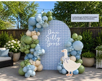 DIY Balloon Garland Kit | Blue Gingham Baby Shower Balloons | Sage Green Blue Cream Balloon Arch Kit | Birthday Party Decor