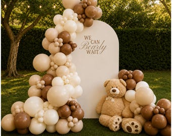 Neutral Teddy Bear Balloon Garland Kit | We Can Bearly Wait Baby Shower Balloons | Brown & Cream Balloon Arch Kit | DIY Baby Shower Decor