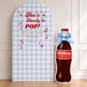 She’s Ready to Pop Backdrop Set | Personalized Baby Shower Arch & Soda Bottle Cutout | Blue Baby Shower Decor | Coroplast Party Backdrop