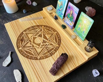 Tarot y altar ritual de madera hechos a mano