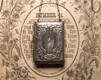 Antique Art Nouveau Wristlet 'Necessaire' Wallet with Mirror, Coin Keepers and Compact Powder Puff
