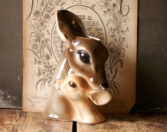 Vintage Royal Copley Doe and Baby Deer Porcelain Planter Vase - Beautiful Baby Shower or Mother's Day Gift