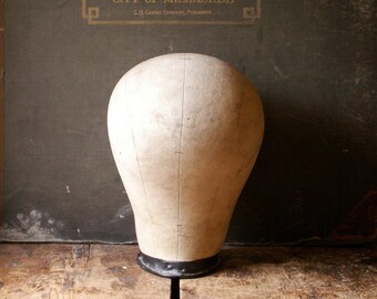 Vintage Canvas Hat or Wig Form - Linen Millinery Hat Mold